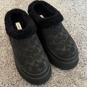 Coach Black Fuzzy Slippers (platforms)